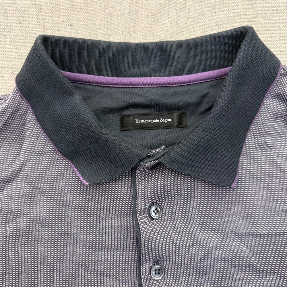 Ermenegildo Zegna Mens XL Purple Grey Micro Pattern Short Sleeve Polo Shirt